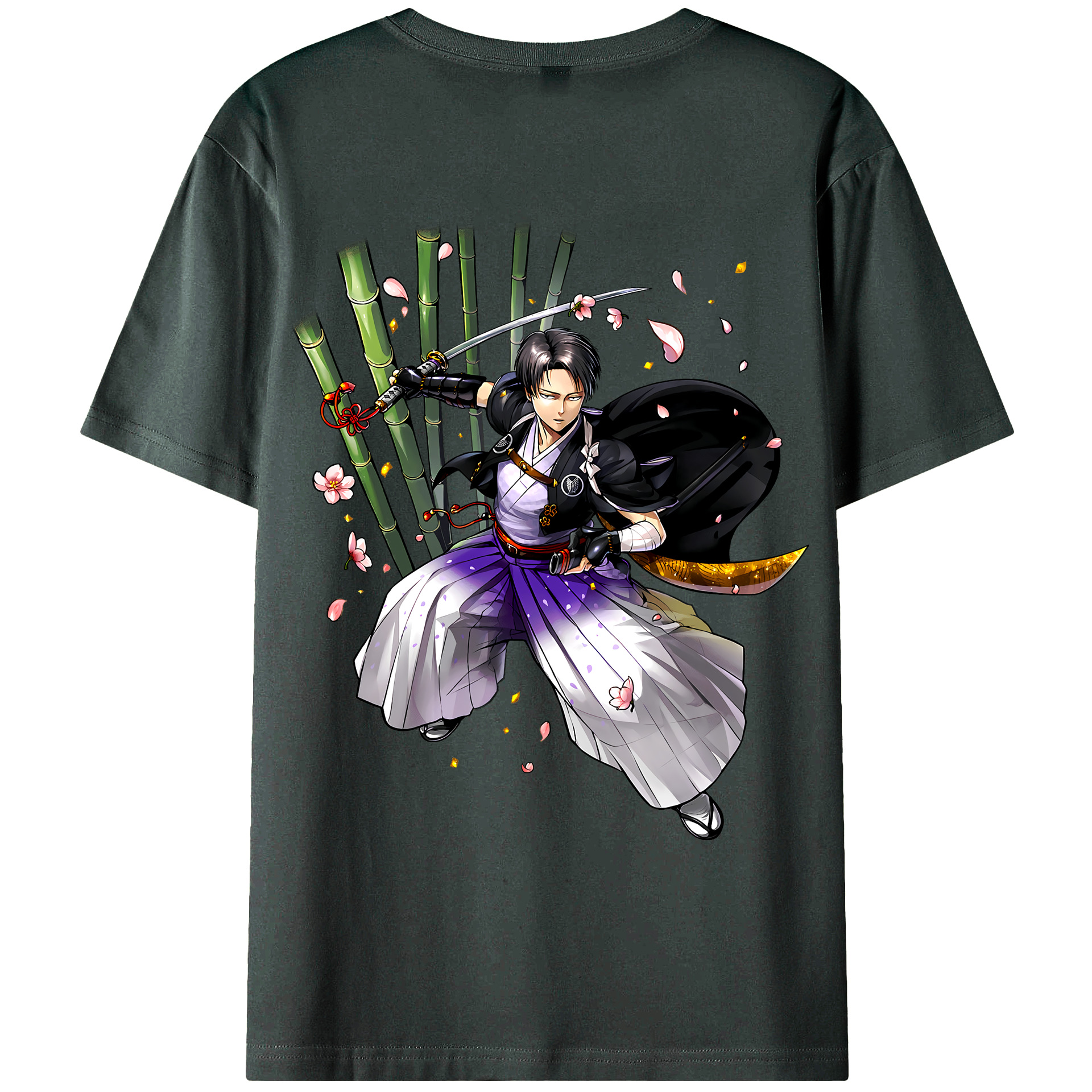 （画像用） 進撃の巨人 リヴァイ·アッカーマン Attack on Titan Levi Ackerman 綿100％ メンズ半袖Tシャツ（バックプリント） 通気性